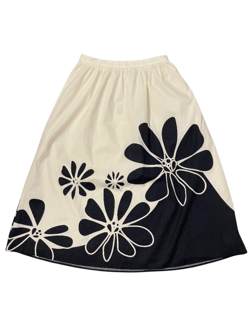 Avara Monroe Bold Floral Maxi Skirt Cotton A Line Women's Medium Cream Black NWT